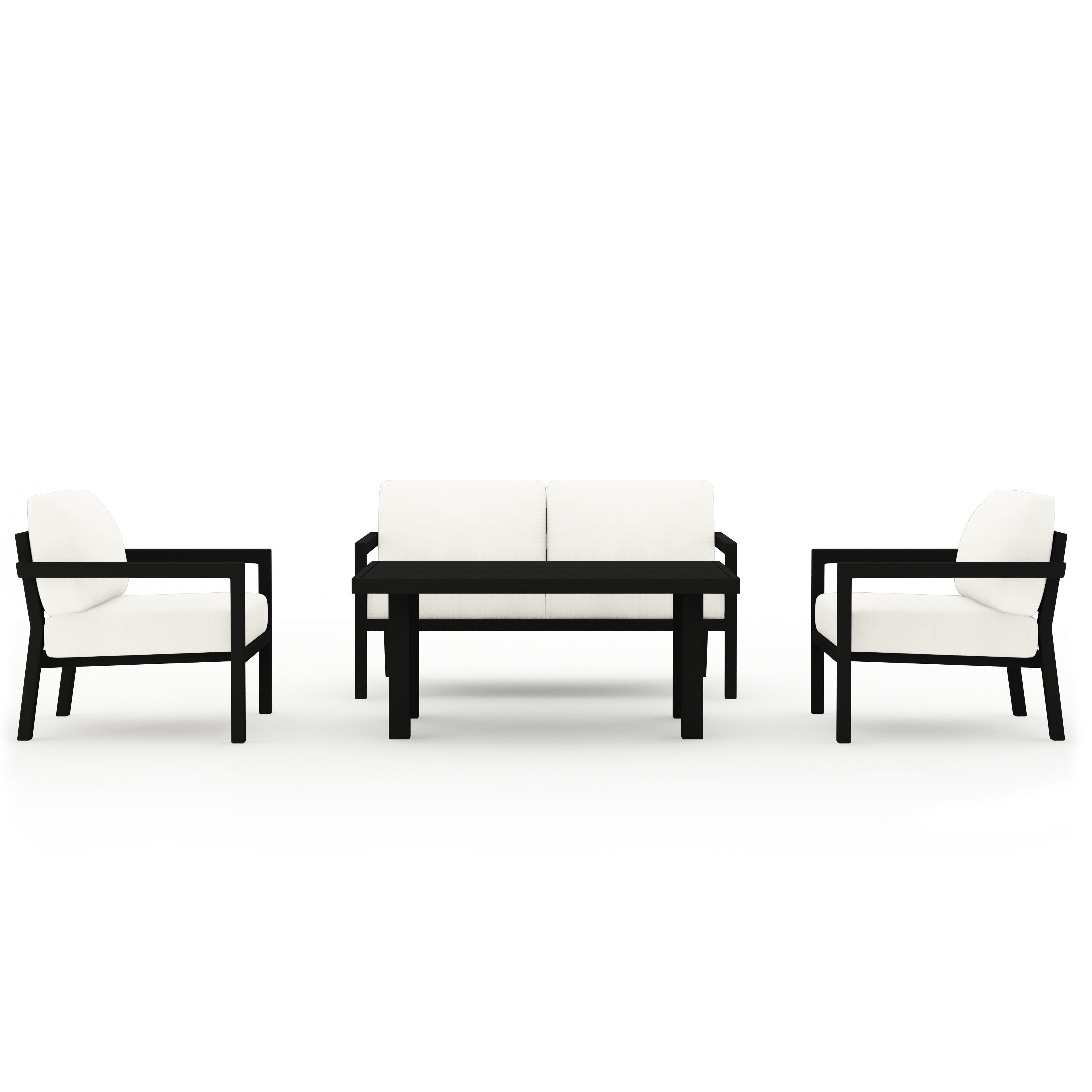 Pacifica Classic 4 Piece Aluminum Loveseat Set#Finish_Black#Fabric_Canvas Natural