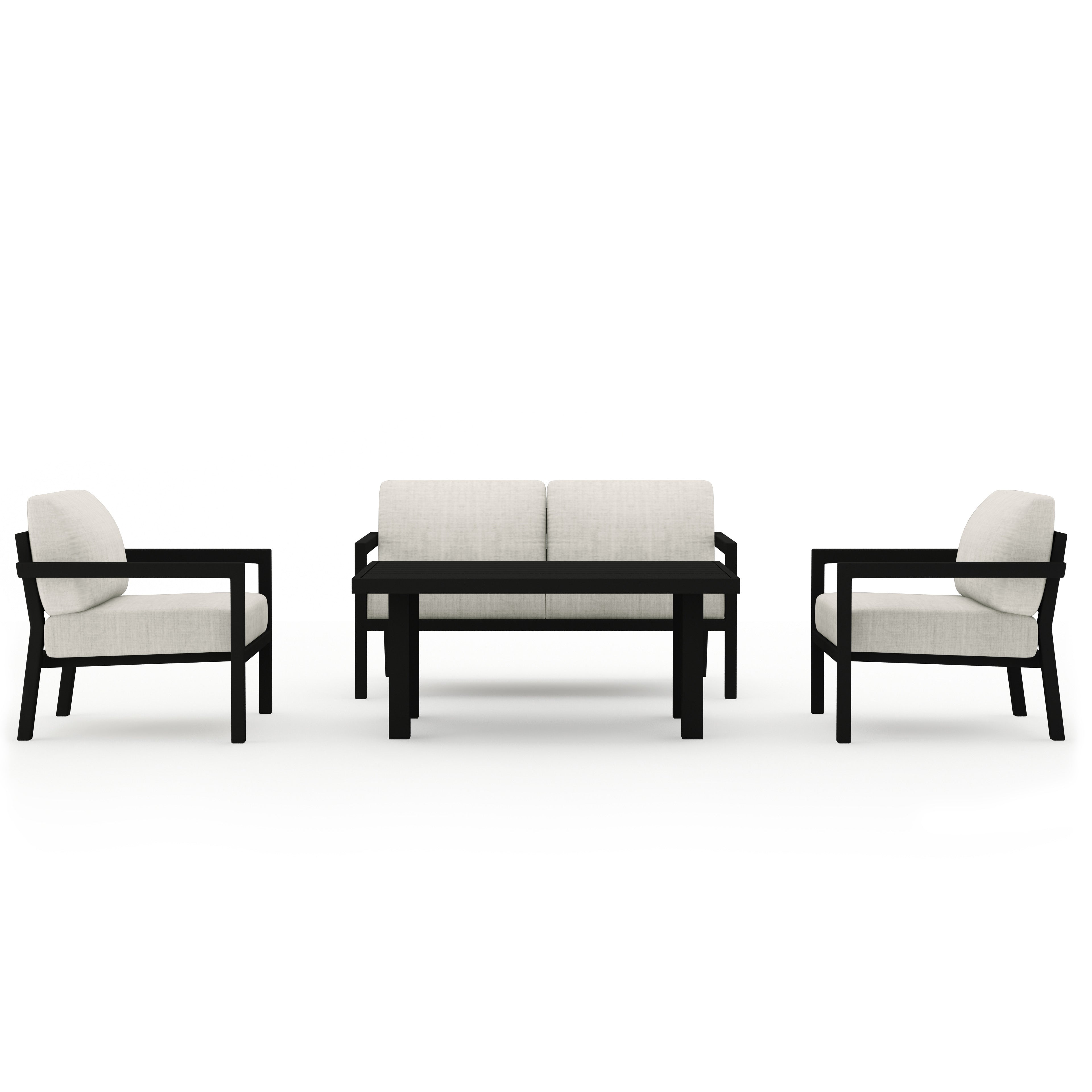 Pacifica Classic 4 Piece Aluminum Loveseat Set#Finish_Black#Fabric_Cast Silver