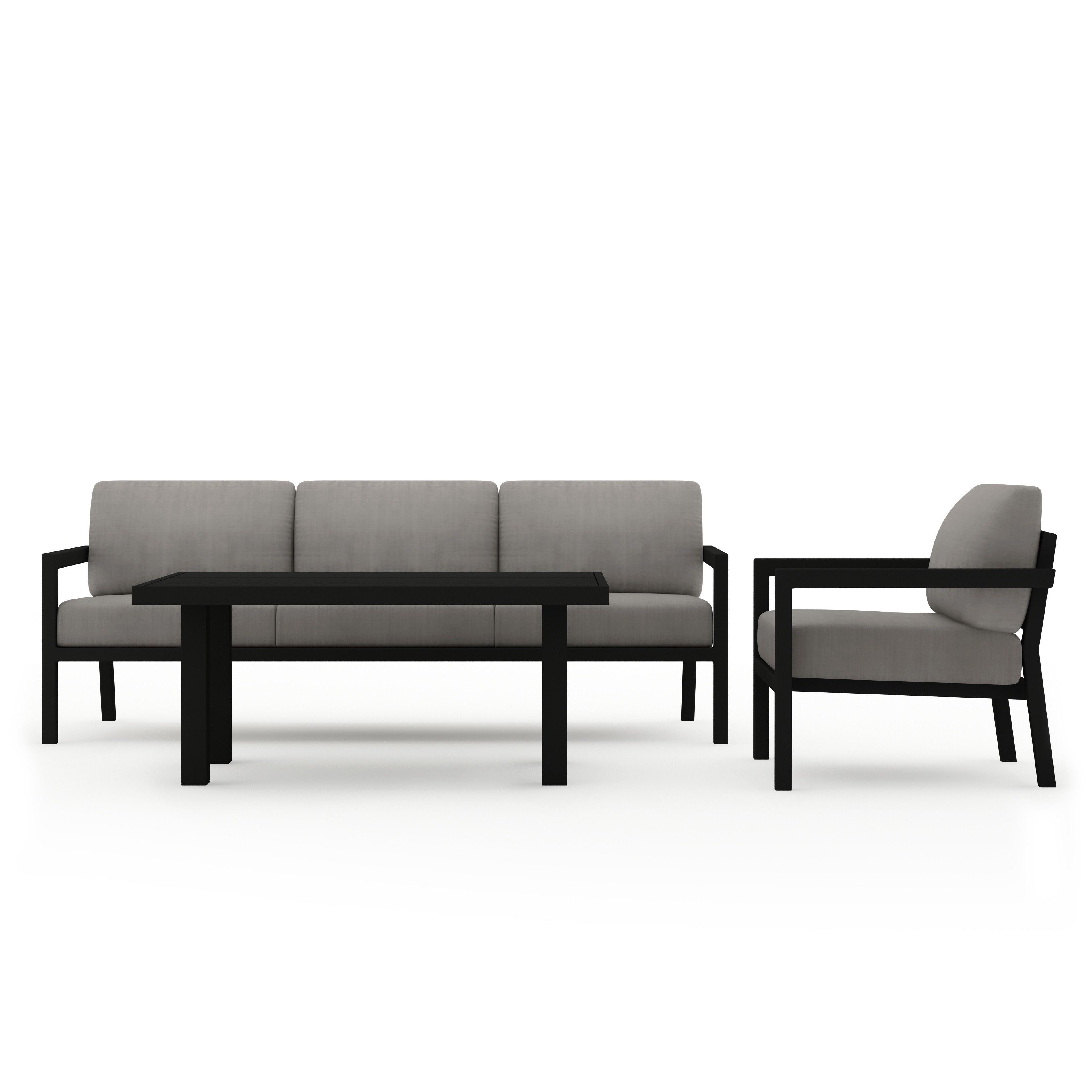 Pacifica Classic 3 Piece Sofa Set#Finish_Black#Fabric_Canvas Charcoal