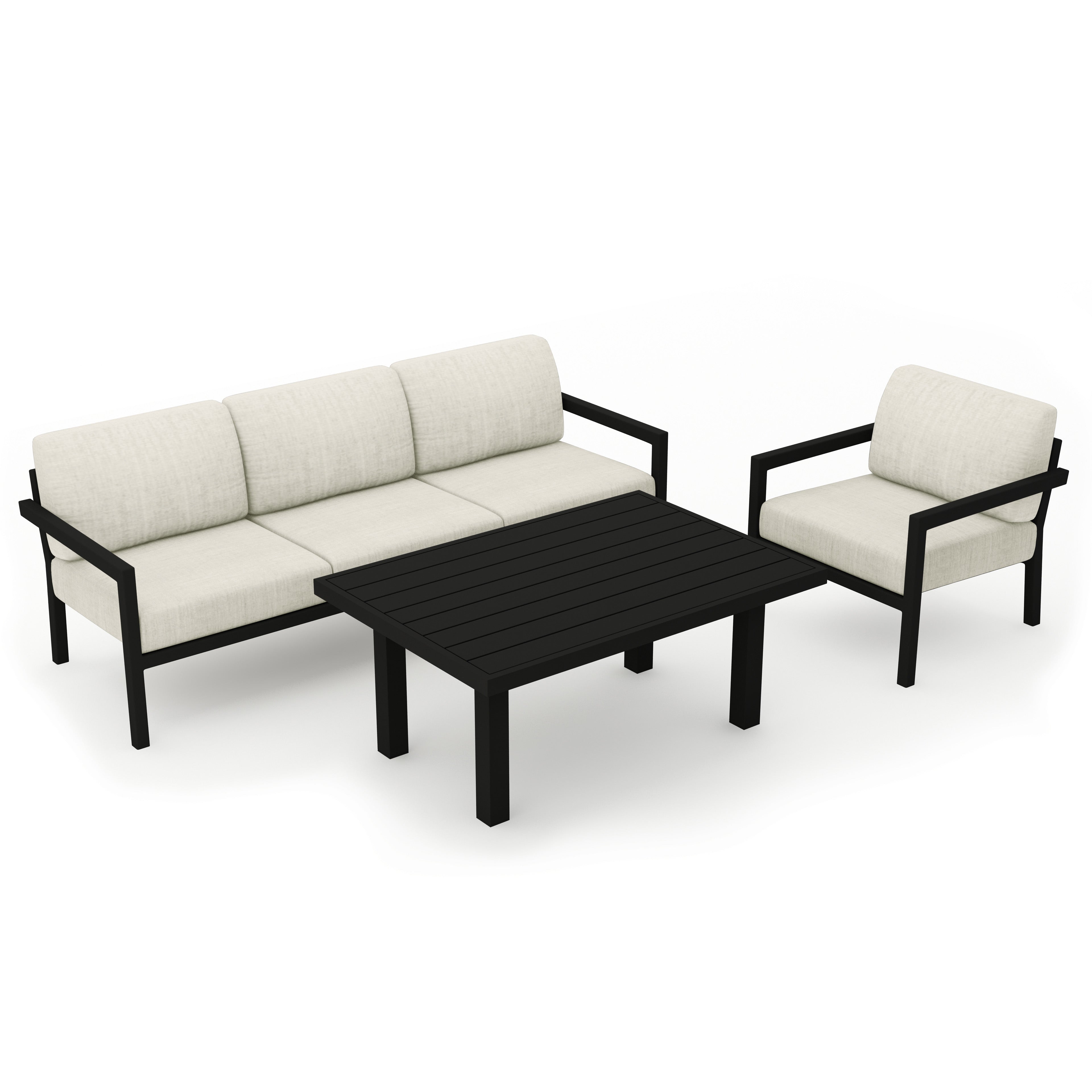 Pacifica Classic 3 Piece Sofa Set#Finish_Black#Fabric_Cast Silver