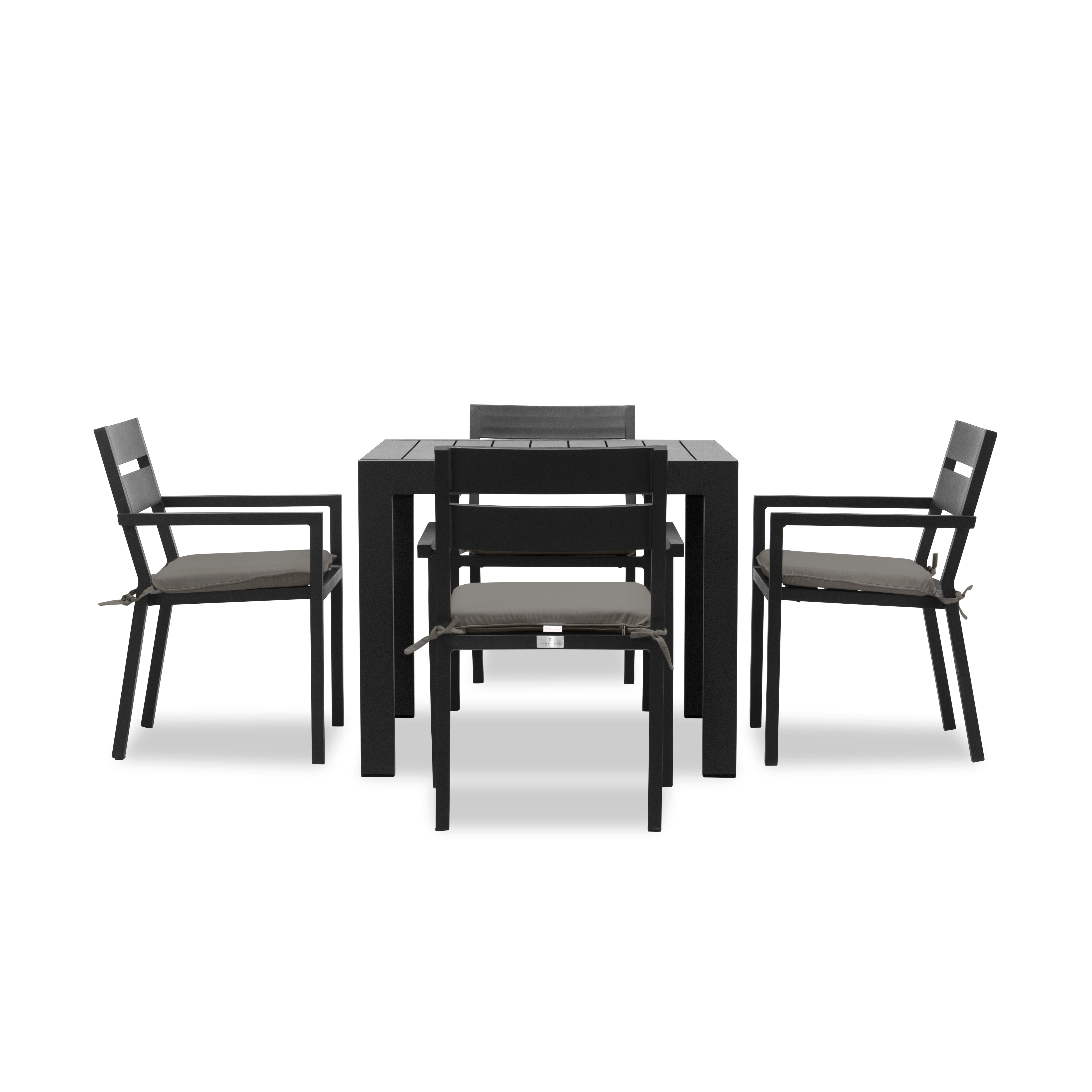 Pacifica Classic 4 Seat Square Dining Set#Finish_Black#Fabric_Canvas Charcoal