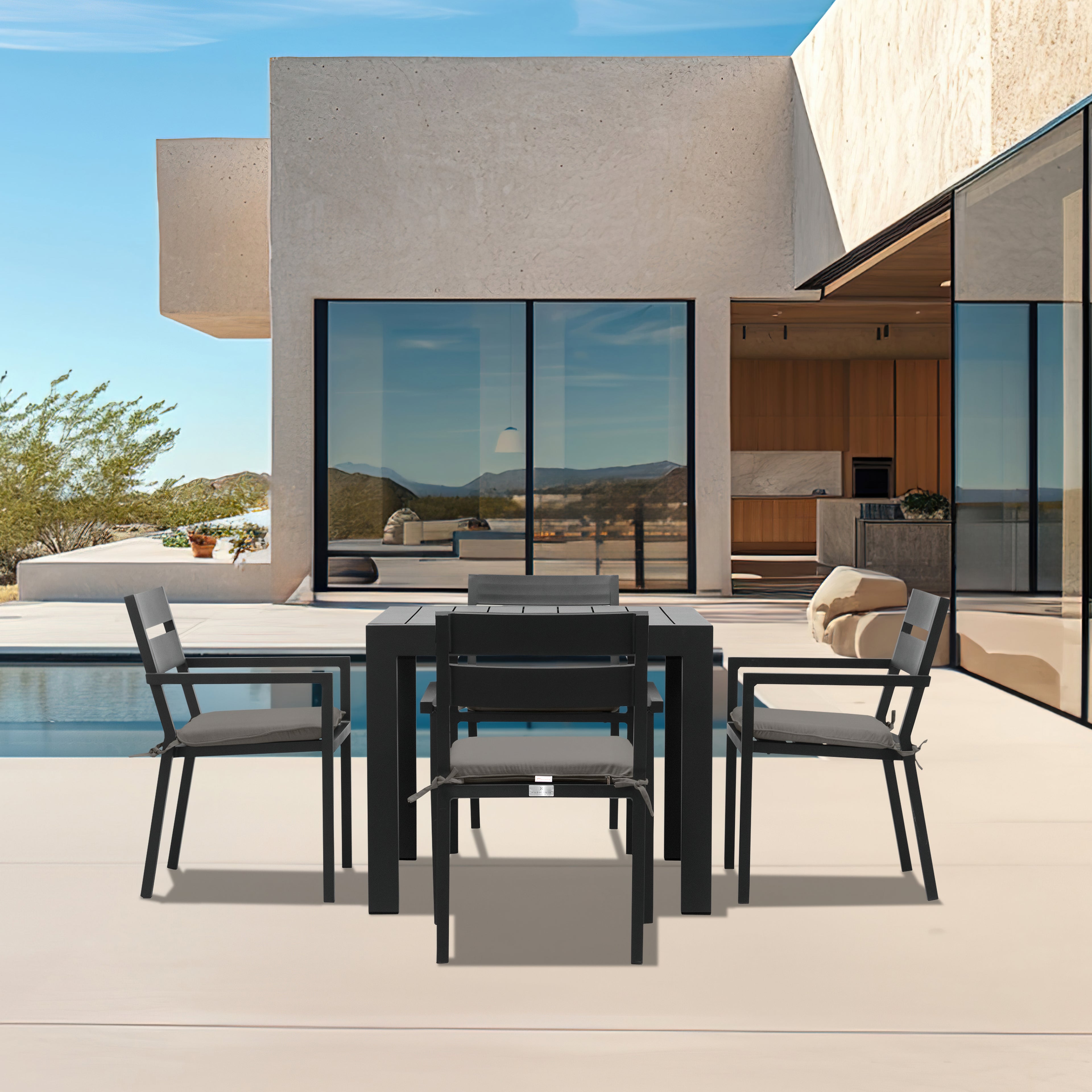 Pacifica Classic 4 Seat Square Dining Set#Finish_Black#Fabric_Canvas Charcoal