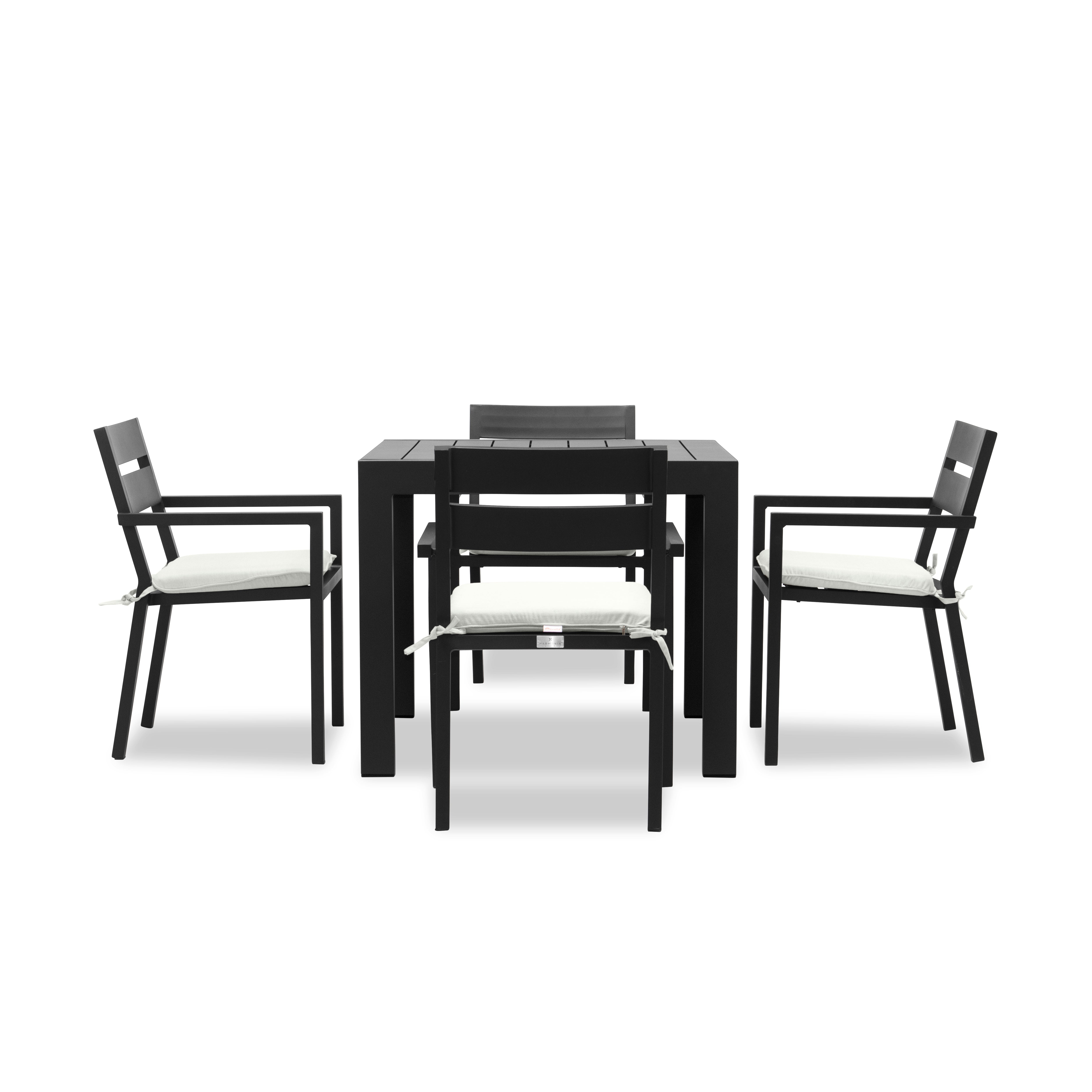 Pacifica Classic 4 Seat Square Dining Set#Finish_Black#Fabric_Canvas Natural