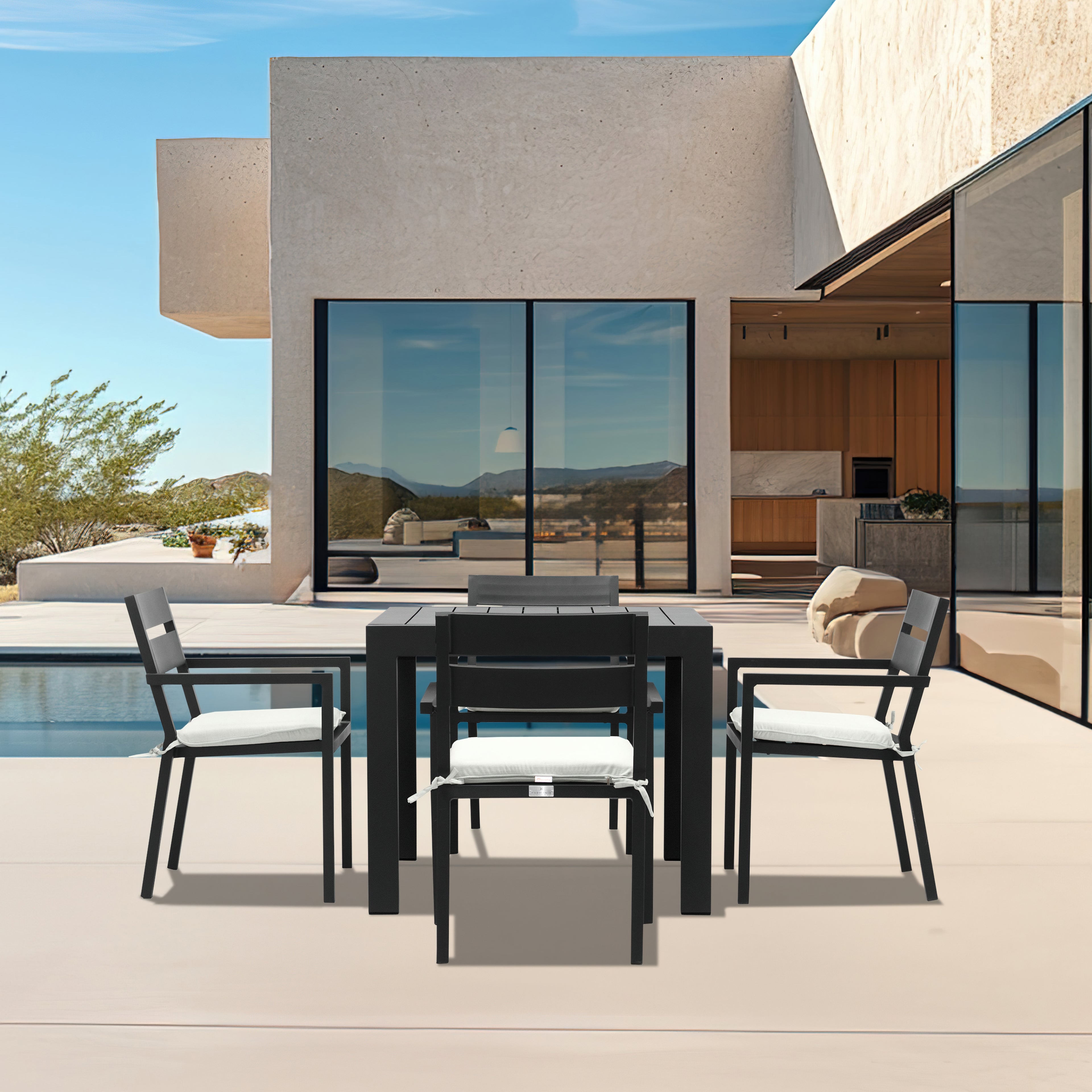 Pacifica Classic 4 Seat Square Dining Set#Finish_Black#Fabric_Canvas Natural