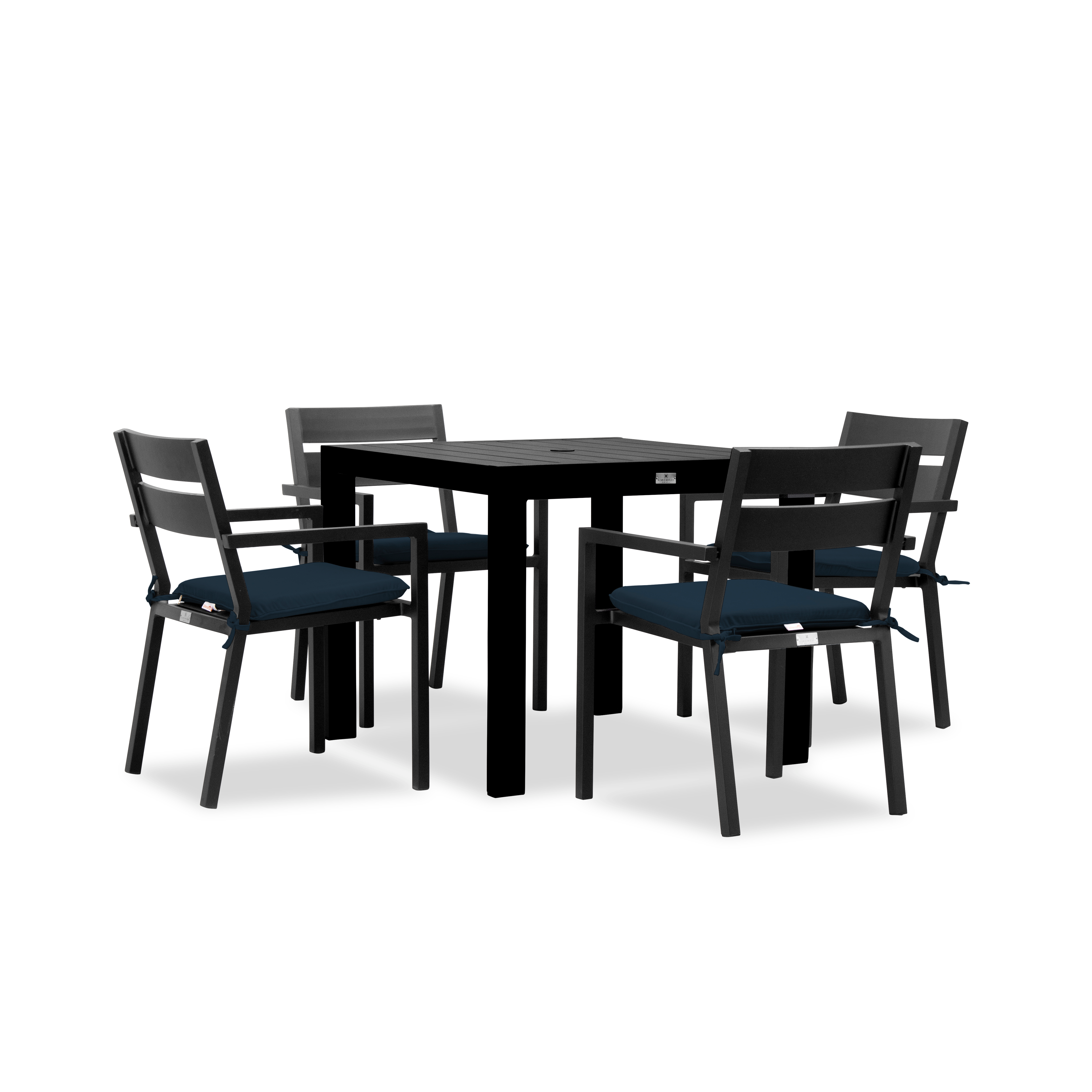 Pacifica Classic 4 Seat Square Dining Set#Finish_Black#Fabric_Spectrum Indigo