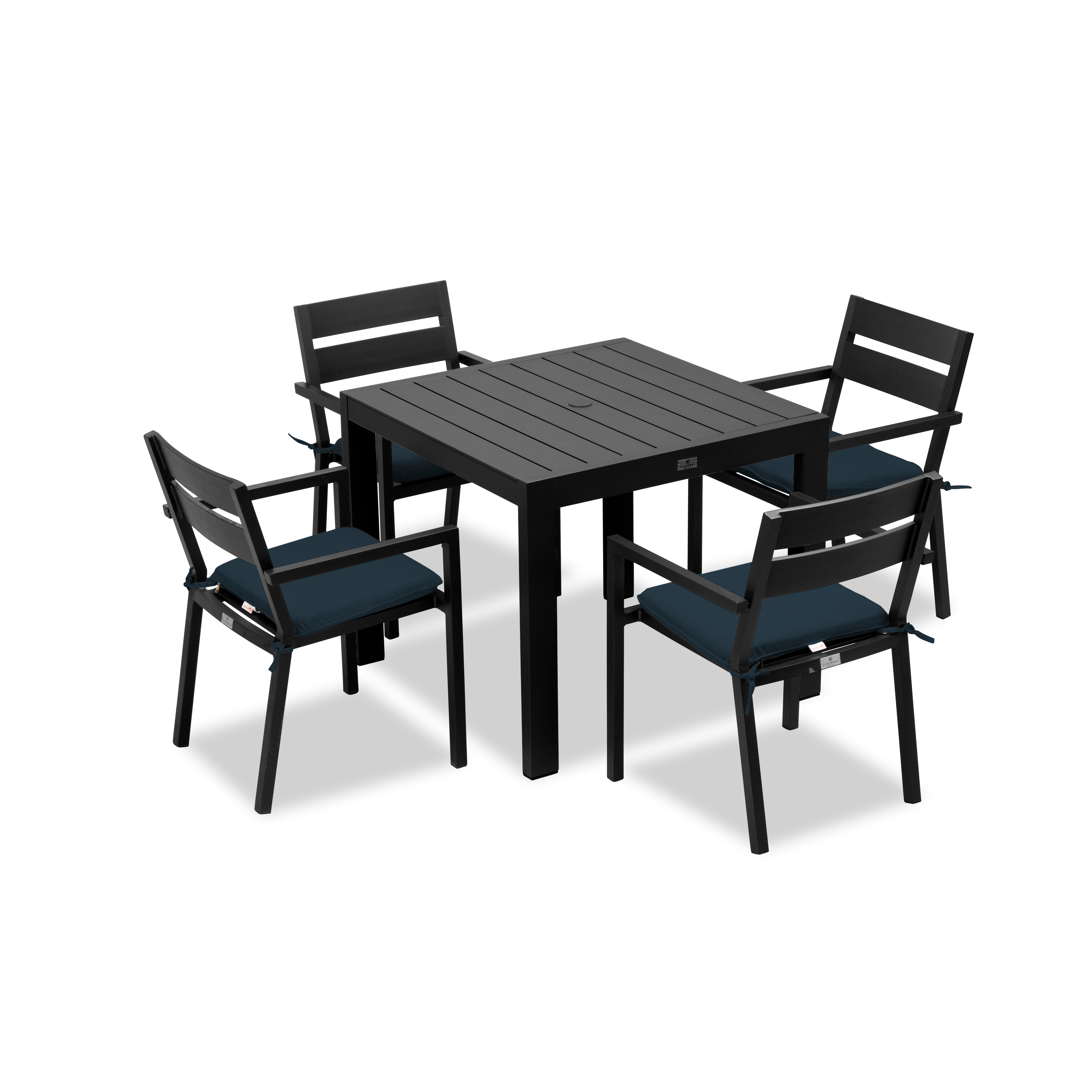 Pacifica Classic 4 Seat Square Dining Set#Finish_Black#Fabric_Spectrum Indigo