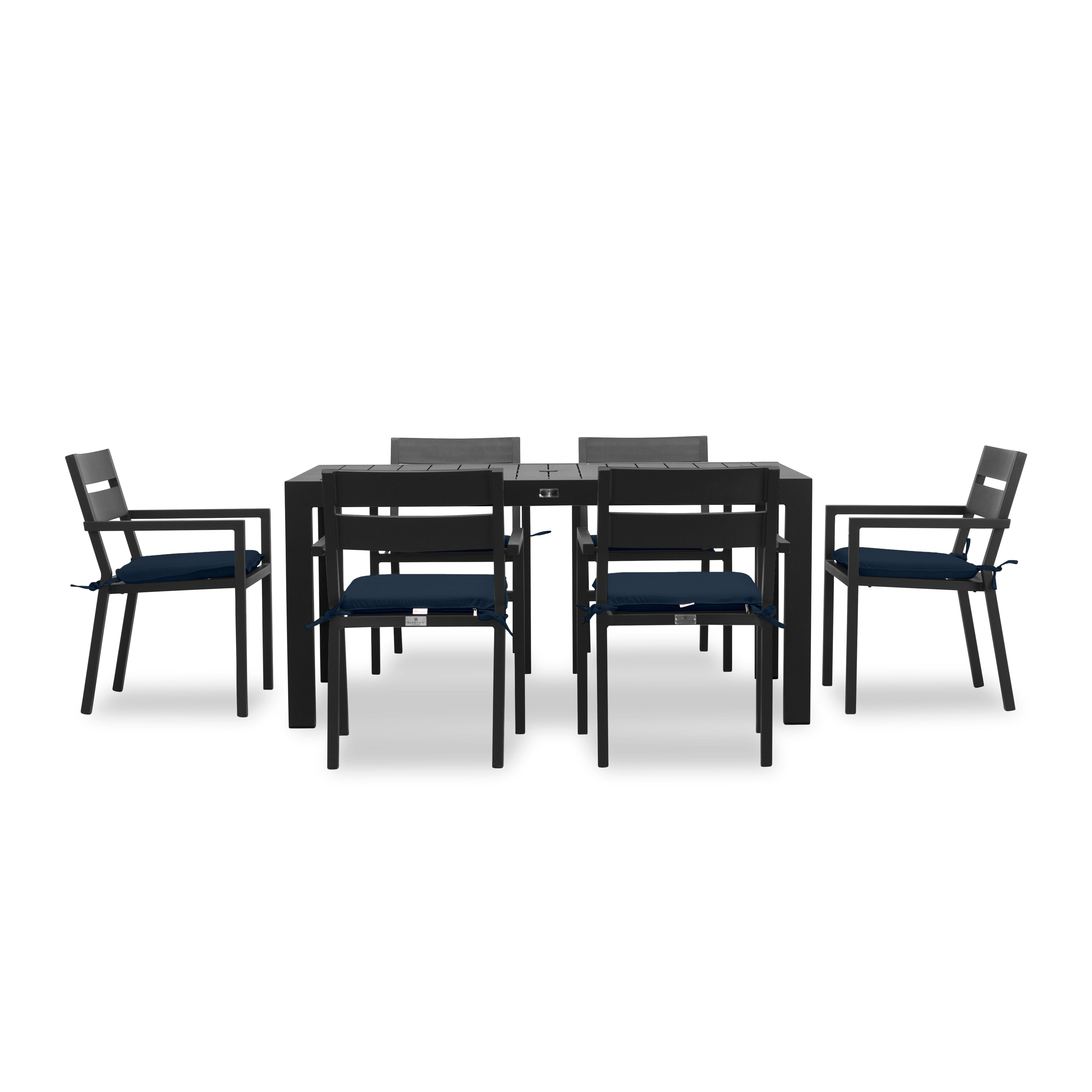 Pacifica Classic 6 Seat Rectangular Dining Set#Finish_Black#Fabric_Spectrum Indigo