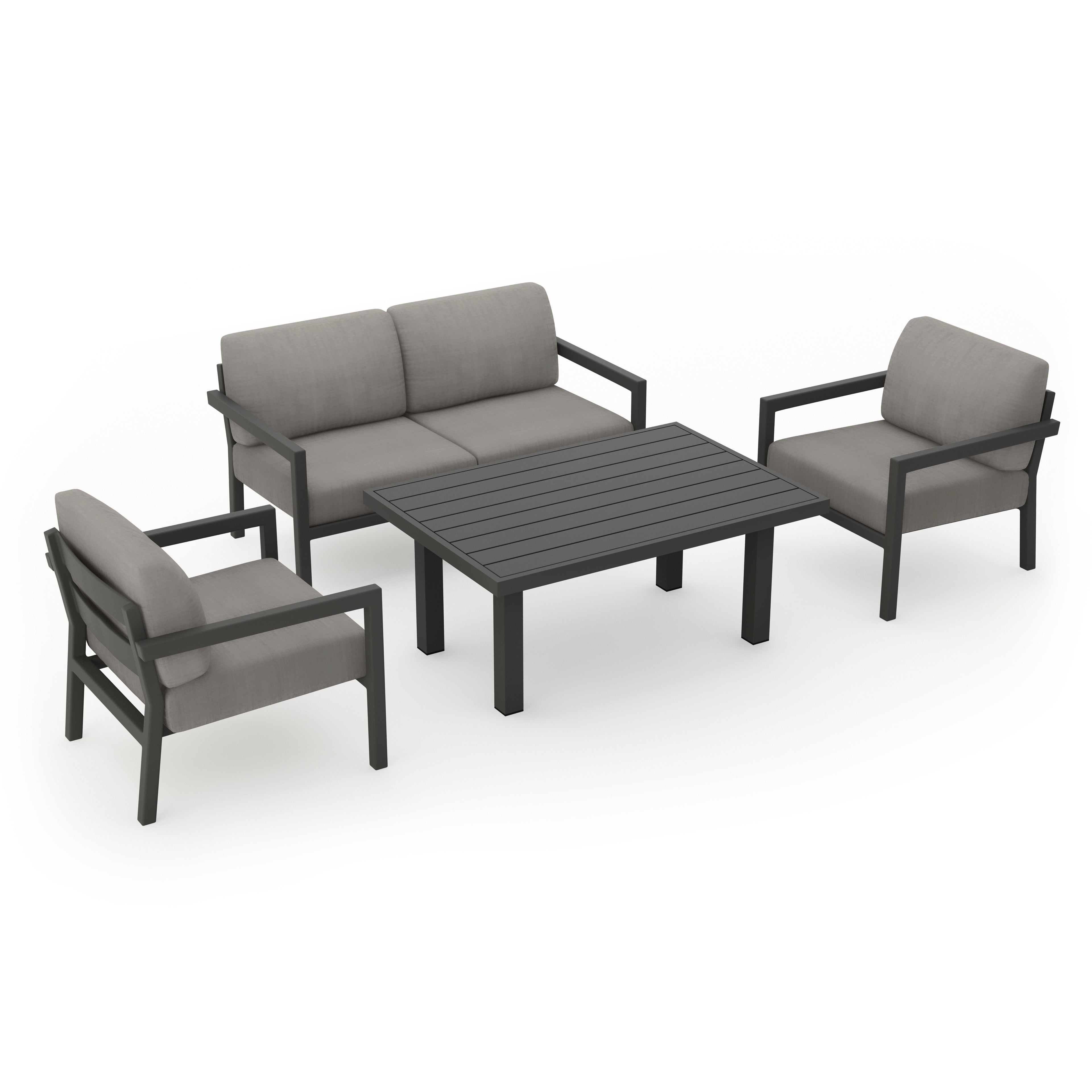 Pacifica Classic 4 Piece Aluminum Loveseat Set#Finish_Slate#Fabric_Canvas Charcoal