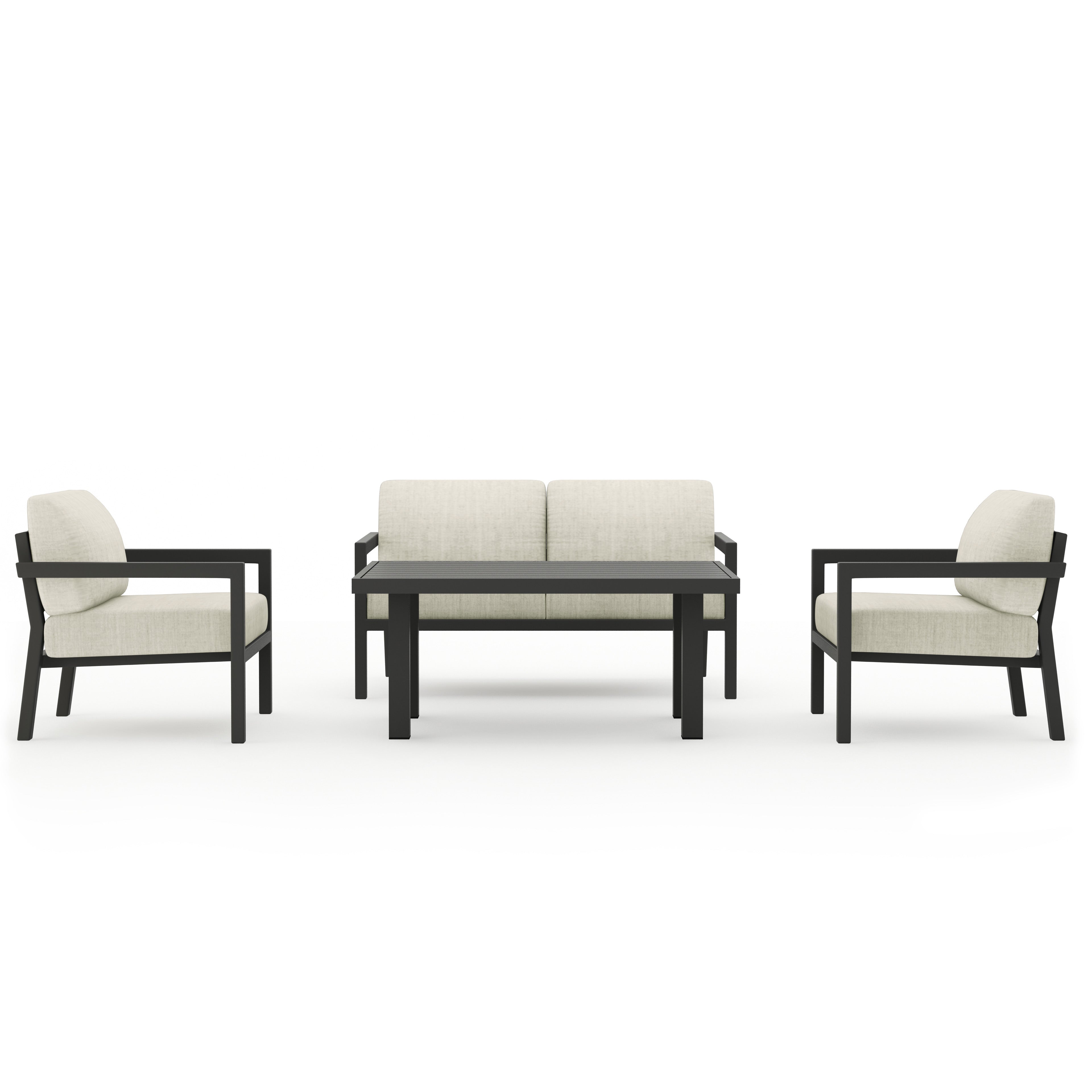 Pacifica Classic 4 Piece Aluminum Loveseat Set#Finish_Slate#Fabric_Cast Silver