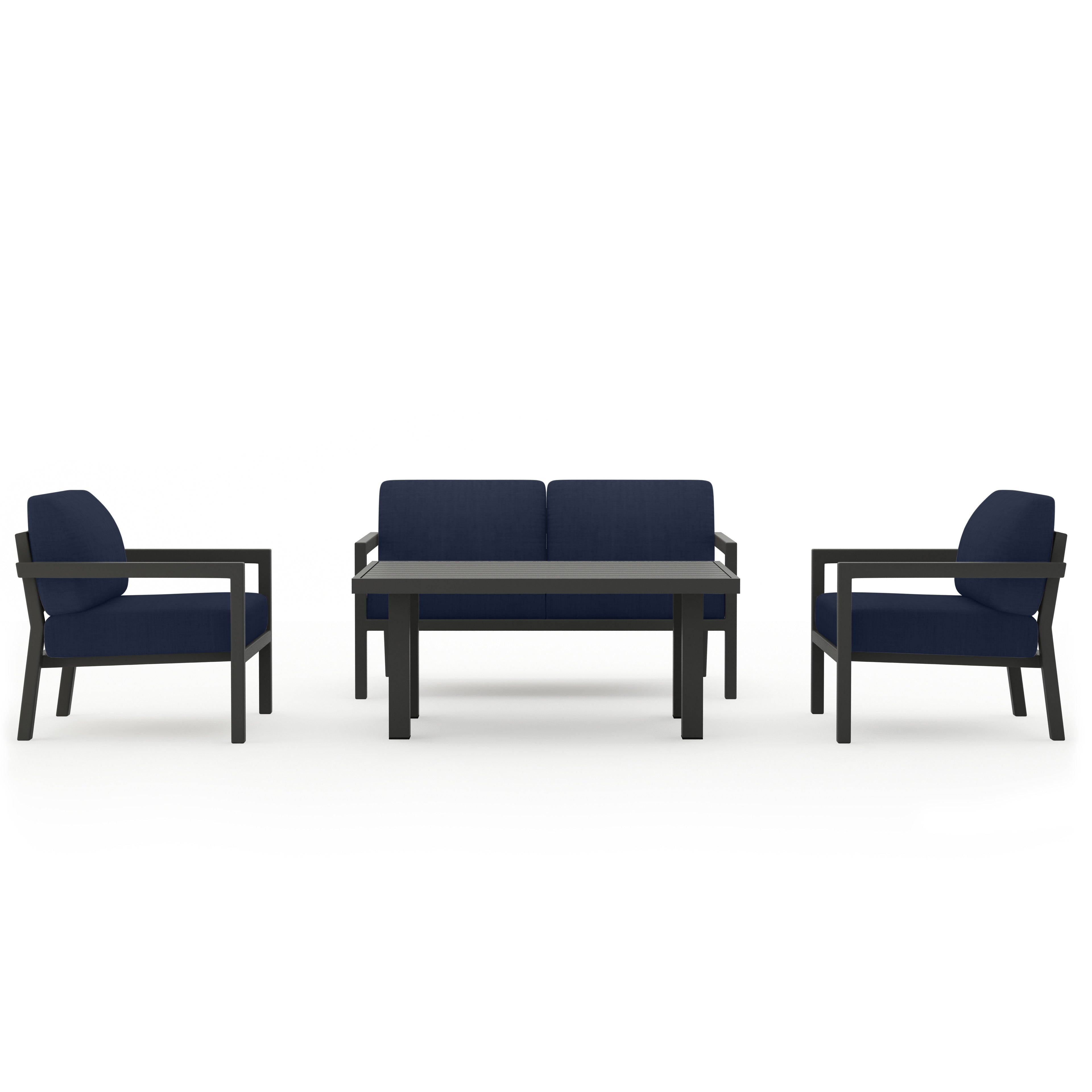 Pacifica Classic 4 Piece Aluminum Loveseat Set#Finish_Slate#Fabric_Spectrum Indigo