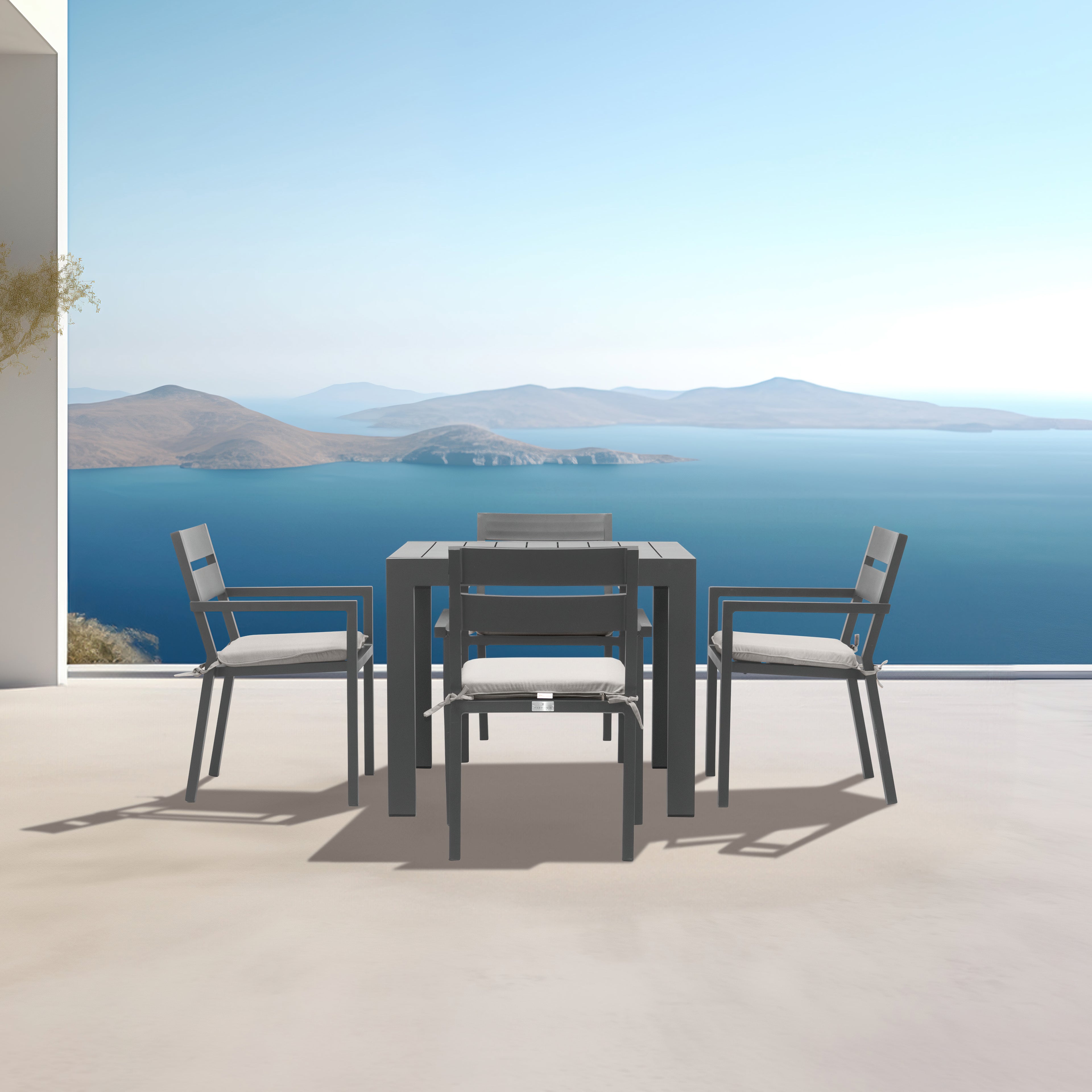 Pacifica Classic 4 Seat Square Dining Set#Finish_Slate#Fabric_Cast Silver