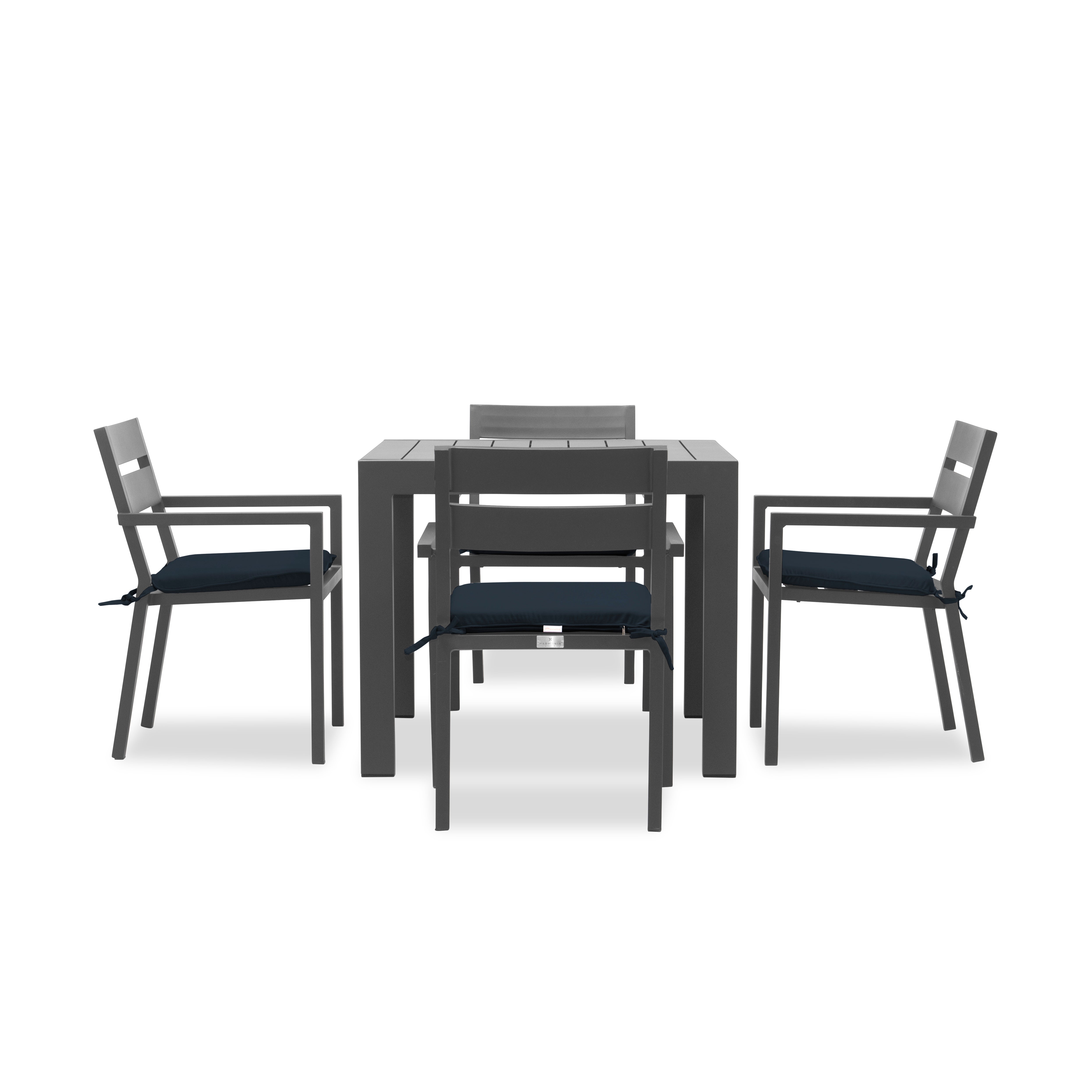 Pacifica Classic 4 Seat Square Dining Set#Finish_Slate#Fabric_Spectrum Indigo