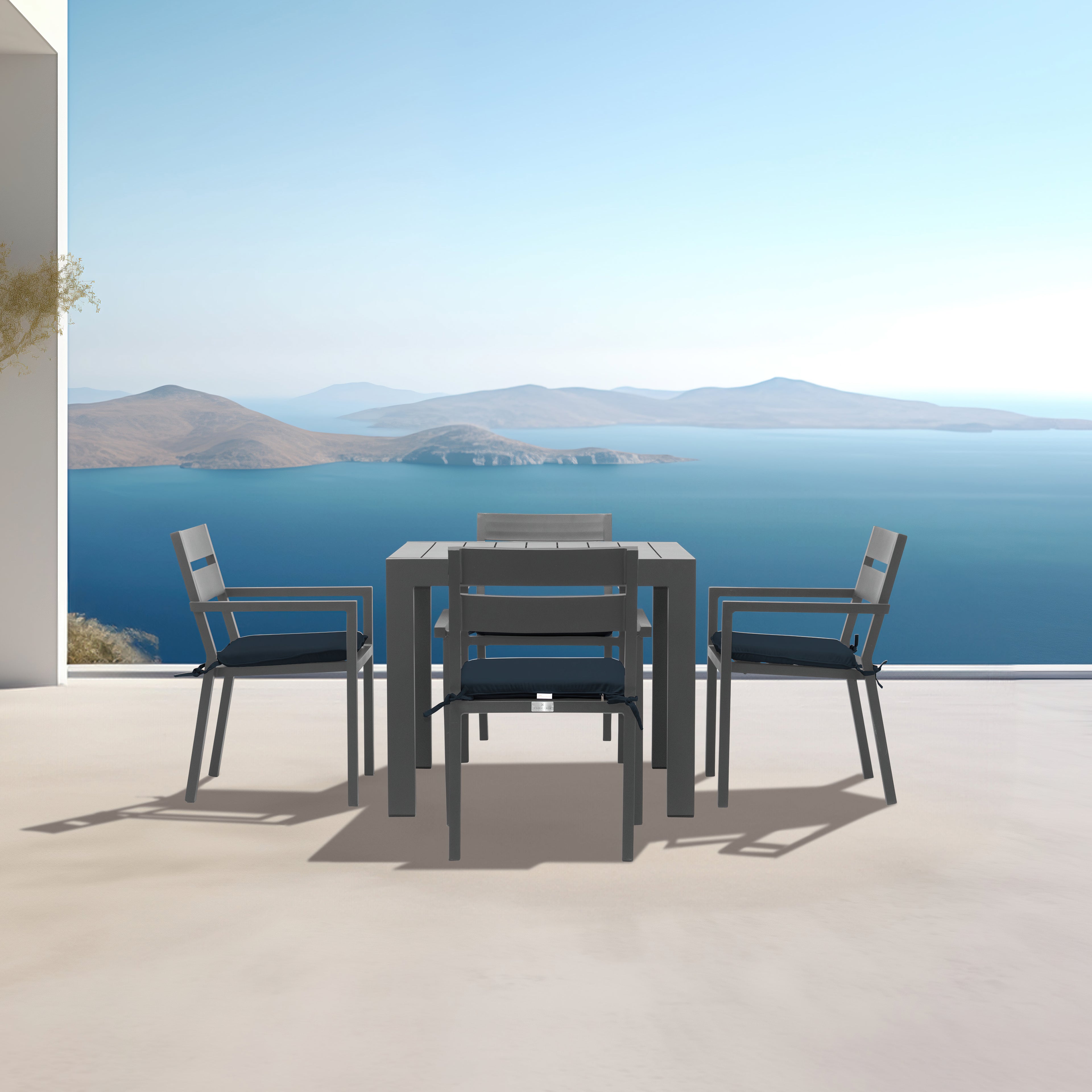 Pacifica Classic 4 Seat Square Dining Set#Finish_Slate#Fabric_Spectrum Indigo