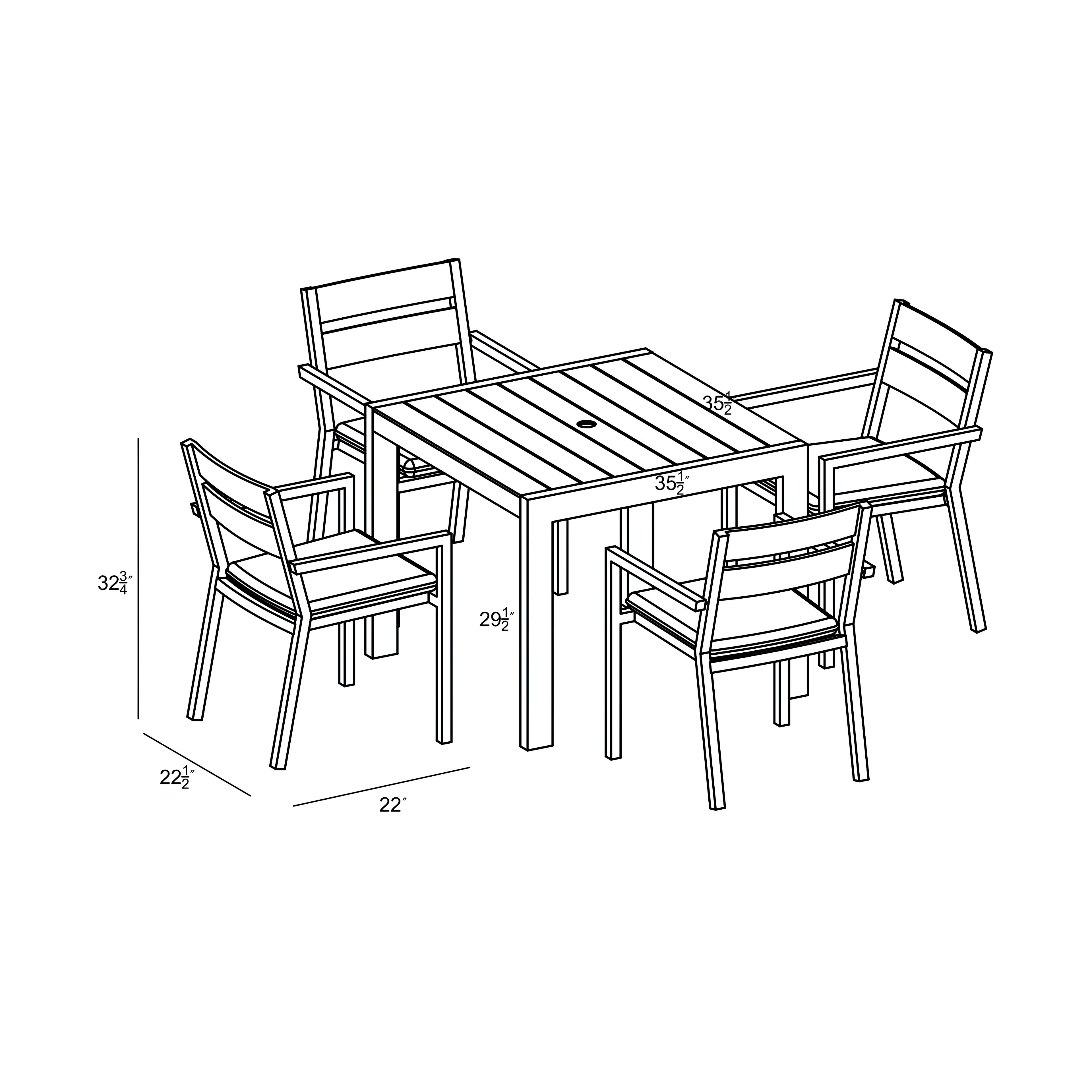 Pacifica Classic 4 Seat Square Dining Set