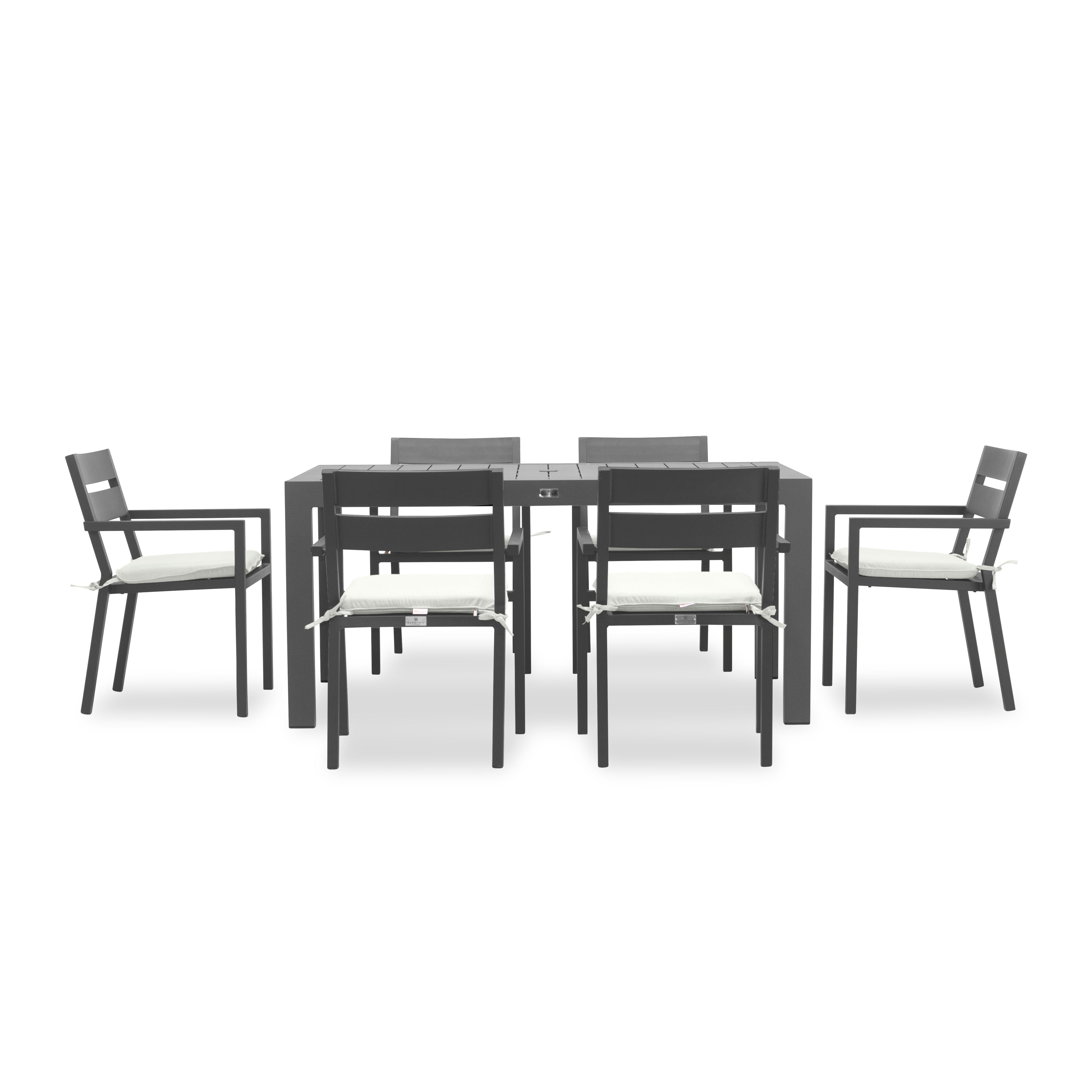 Pacifica Classic 6 Seat Rectangular Dining Set#Finish_Slate#Fabric_Canvas Natural