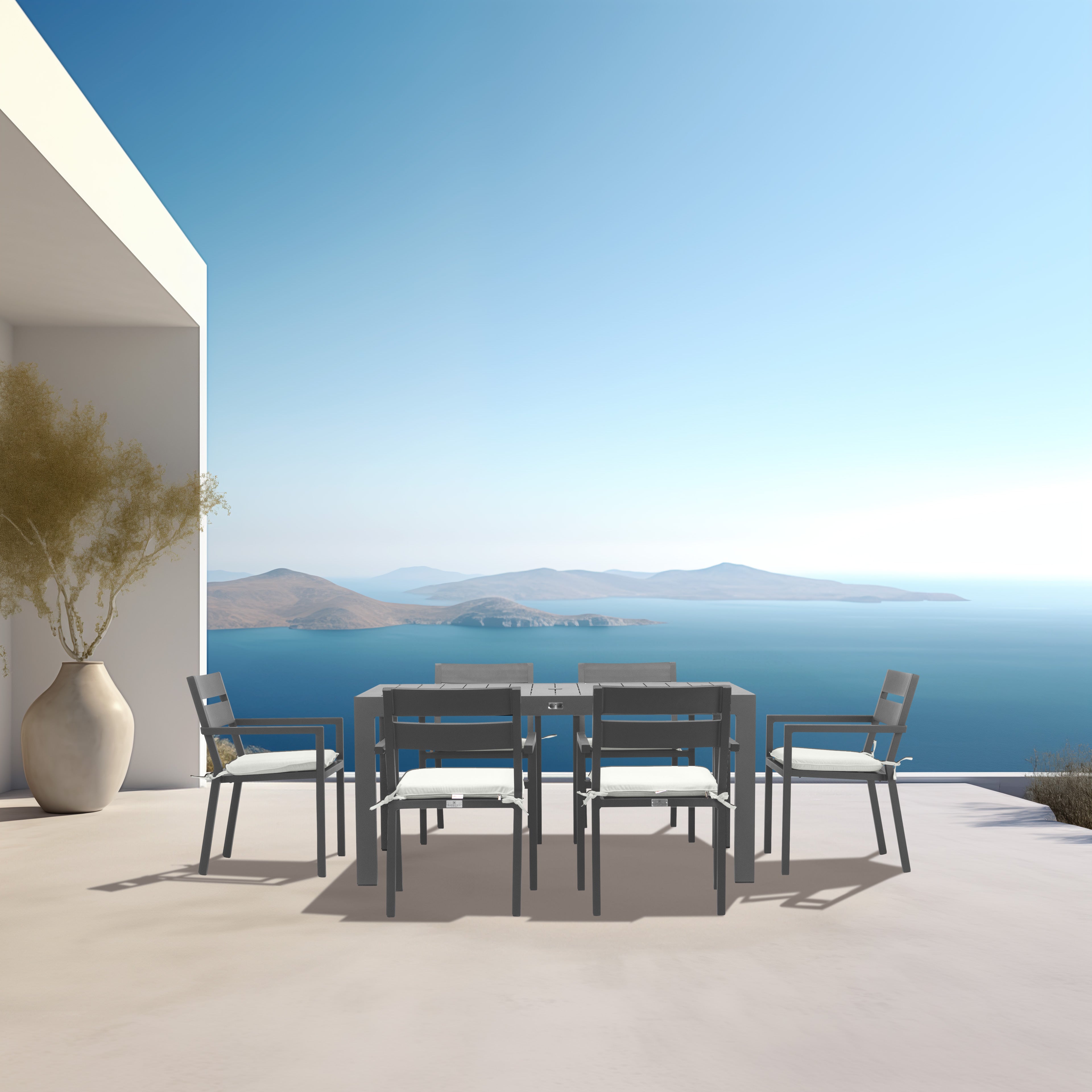 Pacifica Classic 6 Seat Rectangular Dining Set#Finish_Slate#Fabric_Canvas Natural