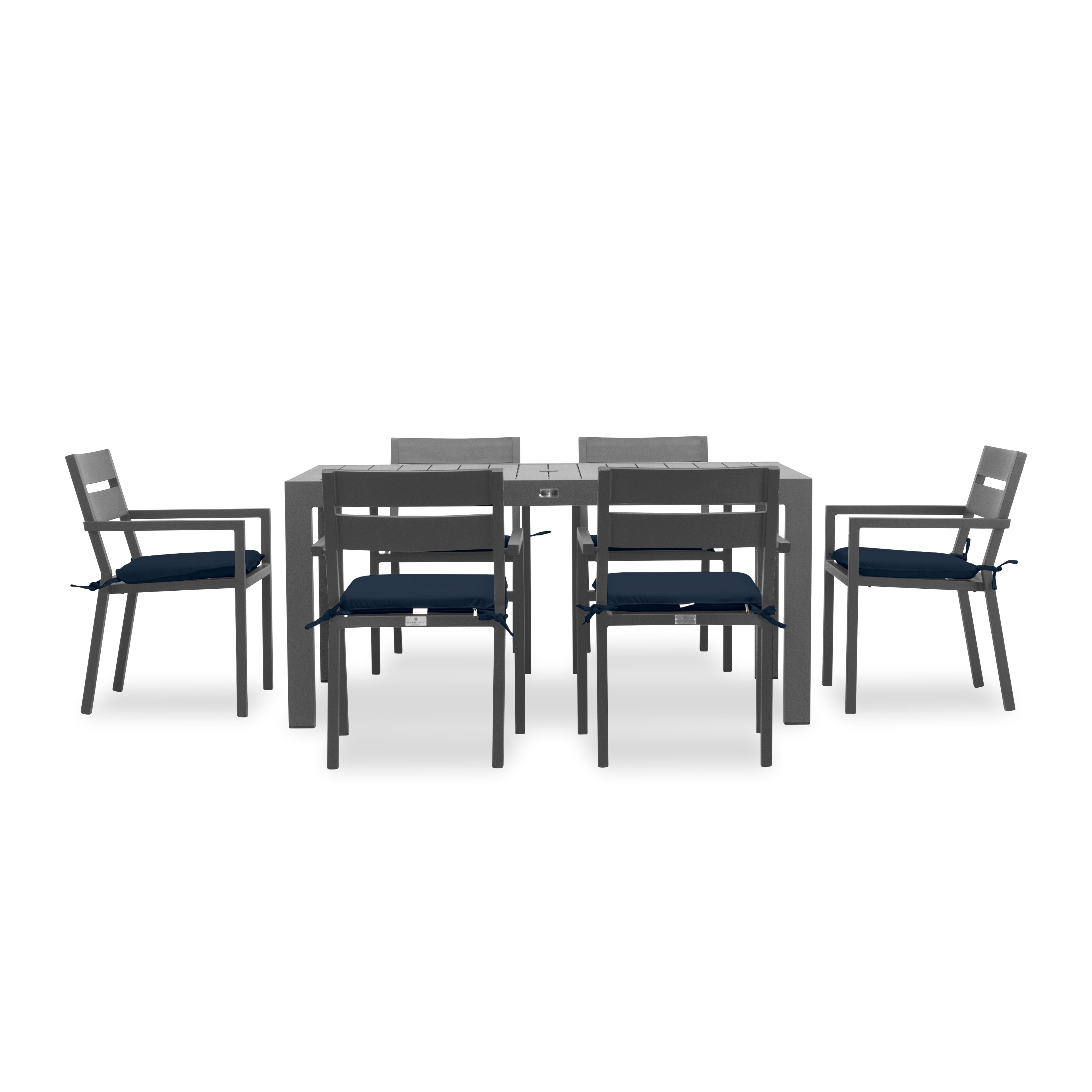 Pacifica Classic 6 Seat Rectangular Dining Set#Finish_Slate#Fabric_Spectrum Indigo