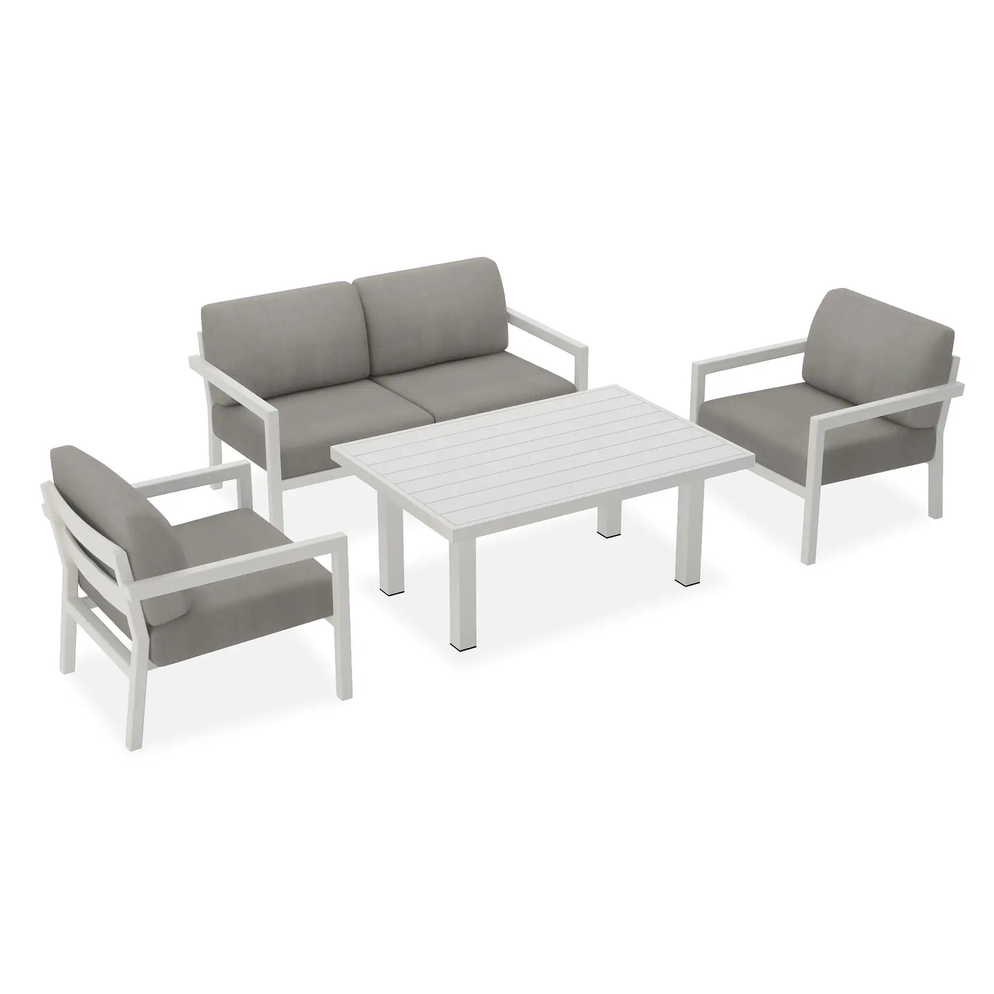 Pacifica Classic 4 Piece Aluminum Loveseat Set - White#Finish_White#Fabric_Canvas Charcoal