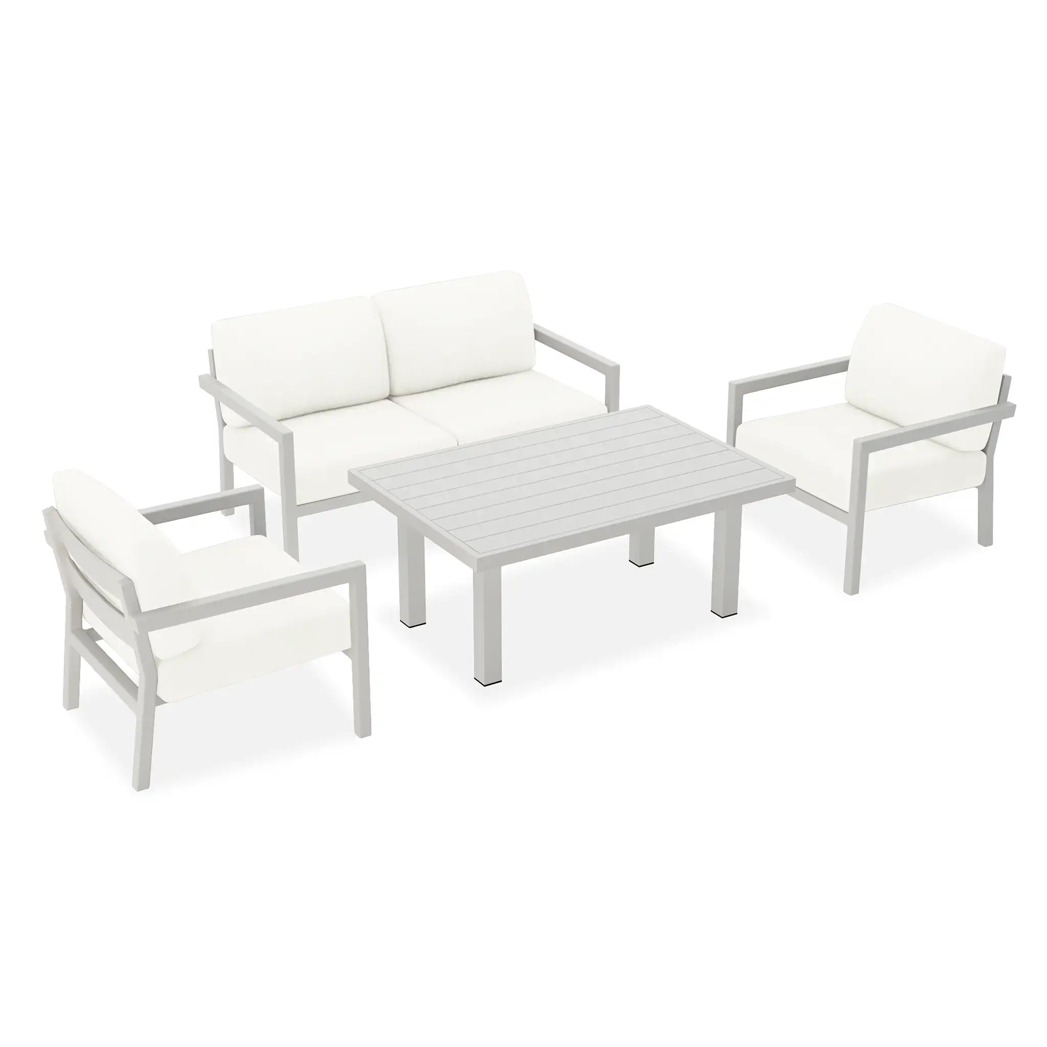Pacifica Classic 4 Piece Aluminum Loveseat Set#Finish_White#Fabric_Canvas Natural