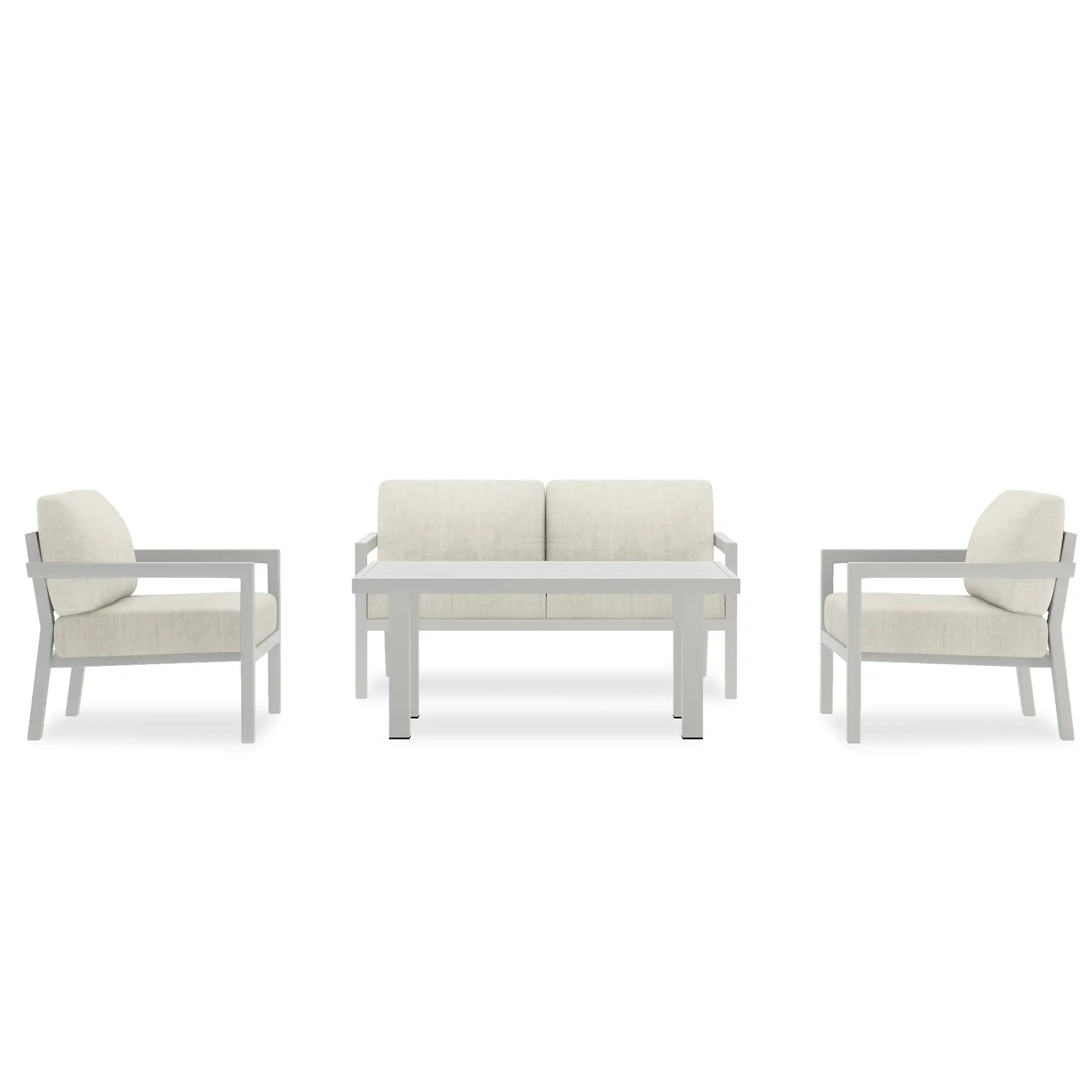 Pacifica Classic 4 Piece Aluminum Loveseat Set#Finish_White#Fabric_Cast Silver