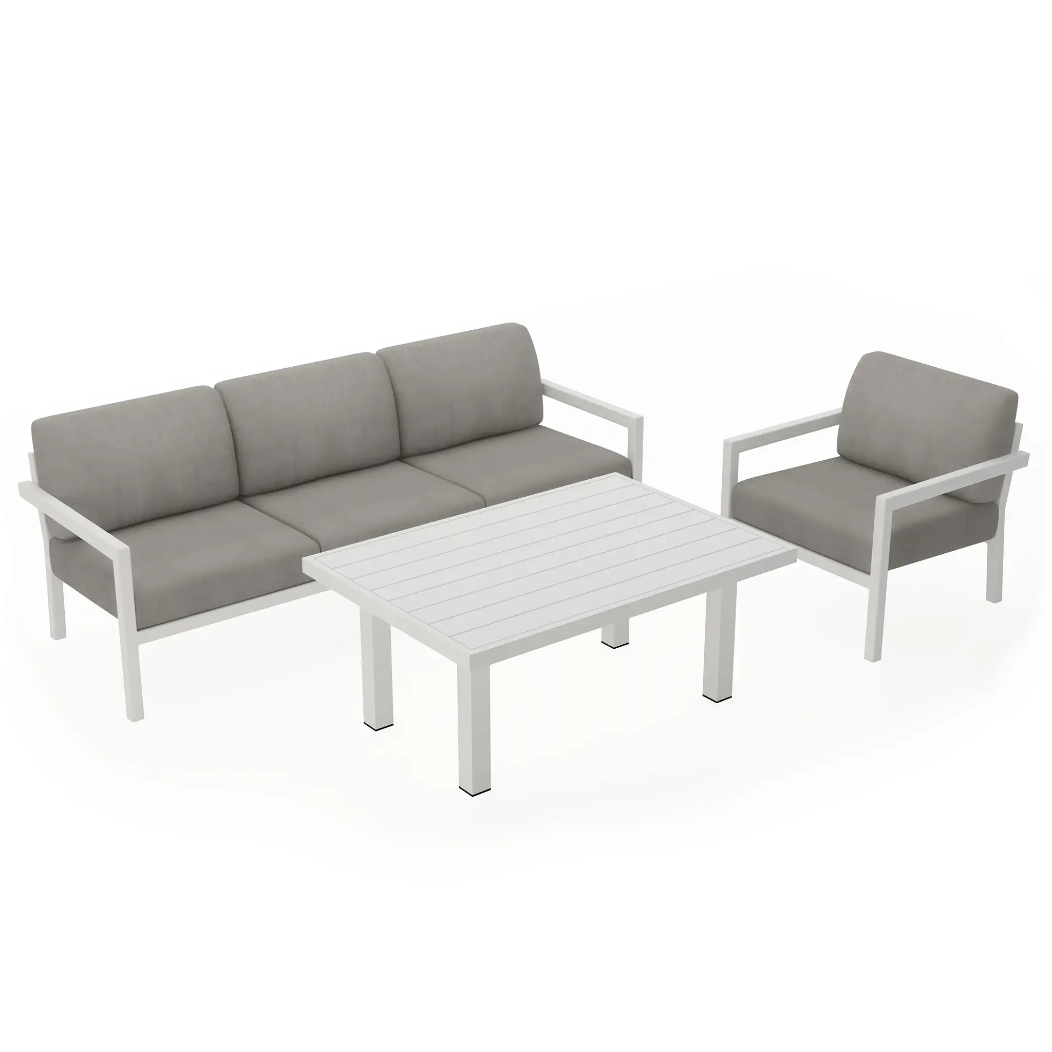 Pacifica Classic 3 Piece Sofa Set#Finish_White#Fabric_Canvas Charcoal