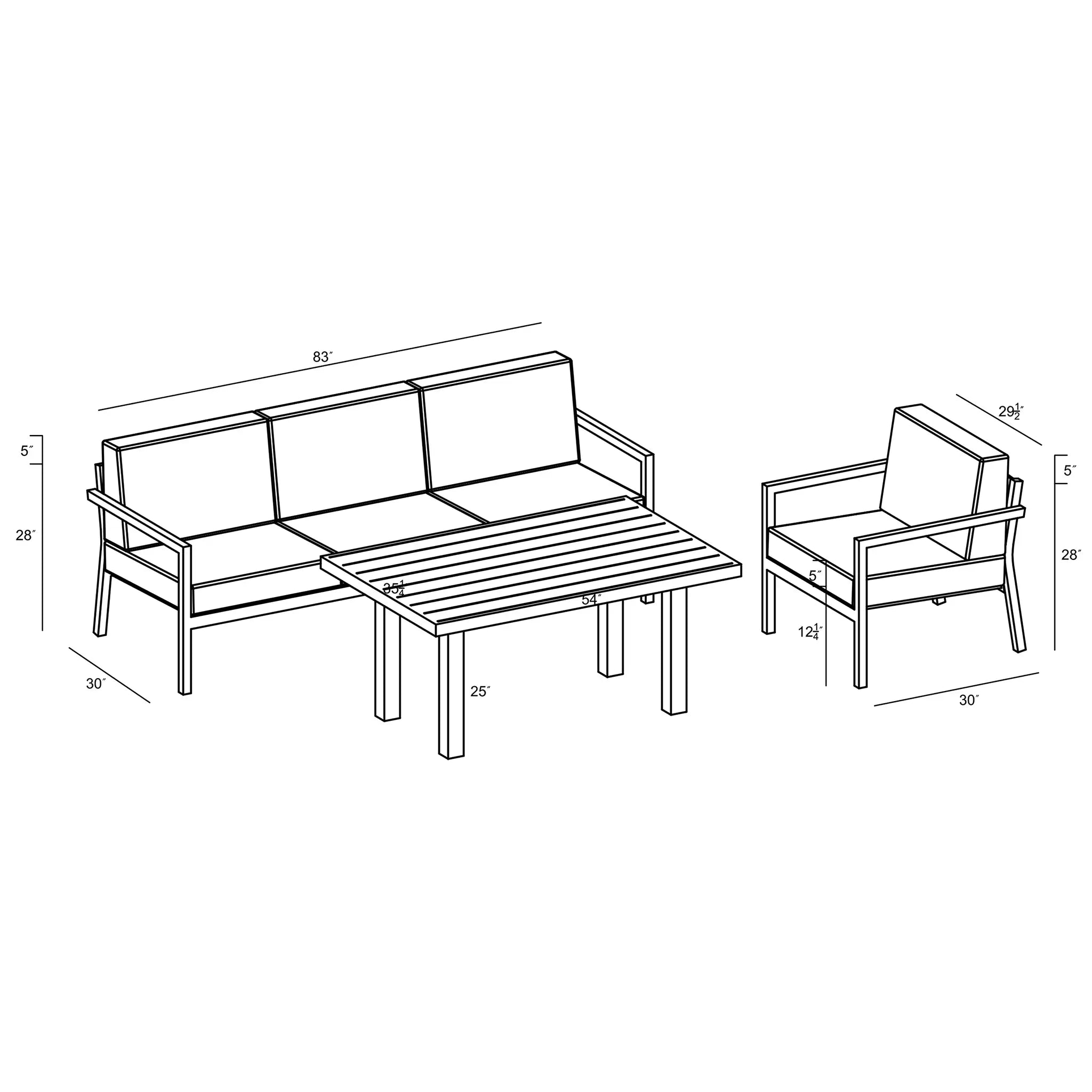 Harmonia Living Pacifica Classic 3 Piece Aluminum Sofa Set - White 60