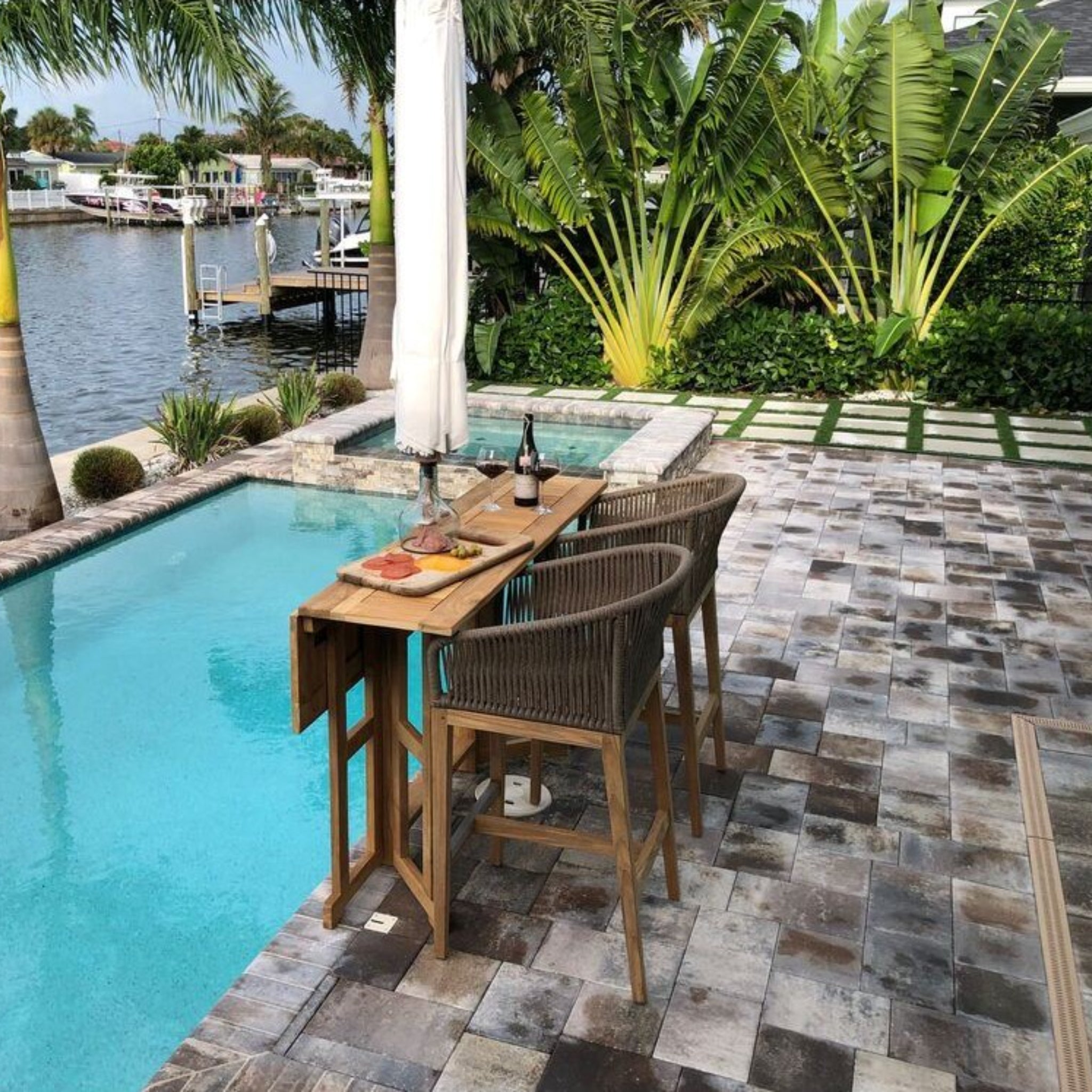 Drop Leaf 32" x 64" Rectangular Bar Table with Umbrella Hole